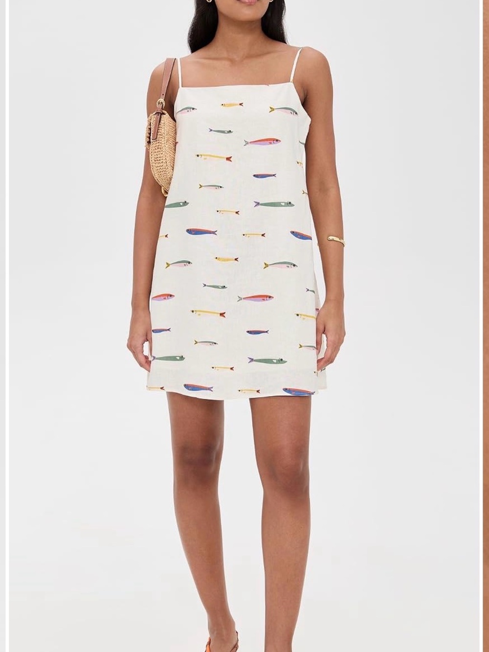 STAUD Cream Mini Dress with Multicolor Fish Print